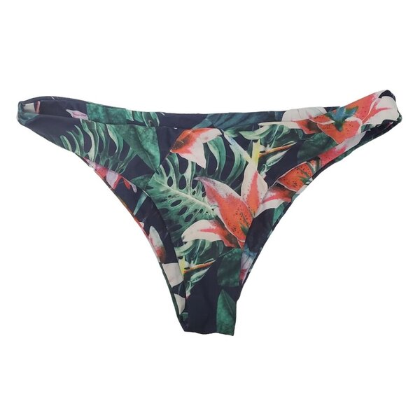 Cupshe Women's Green Multi Tropical Floral Pull On Swim Bikini Bottoms Size M - Picture 1 of 5